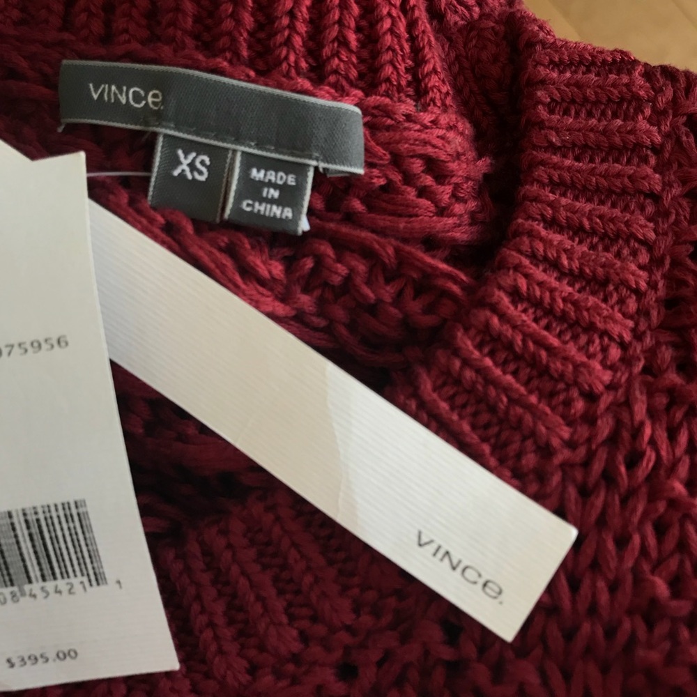 VINCE Cotton OPEN WEAVE Sweater  NWT $400 XS Berry RARE - Picture 4 of 7